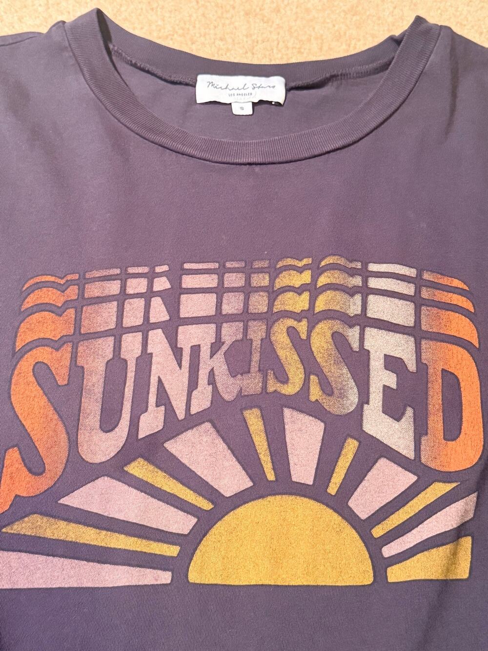Michael Stars Womens Sunkissed Graphic Crew Neck Tee Small Purple Gray USA